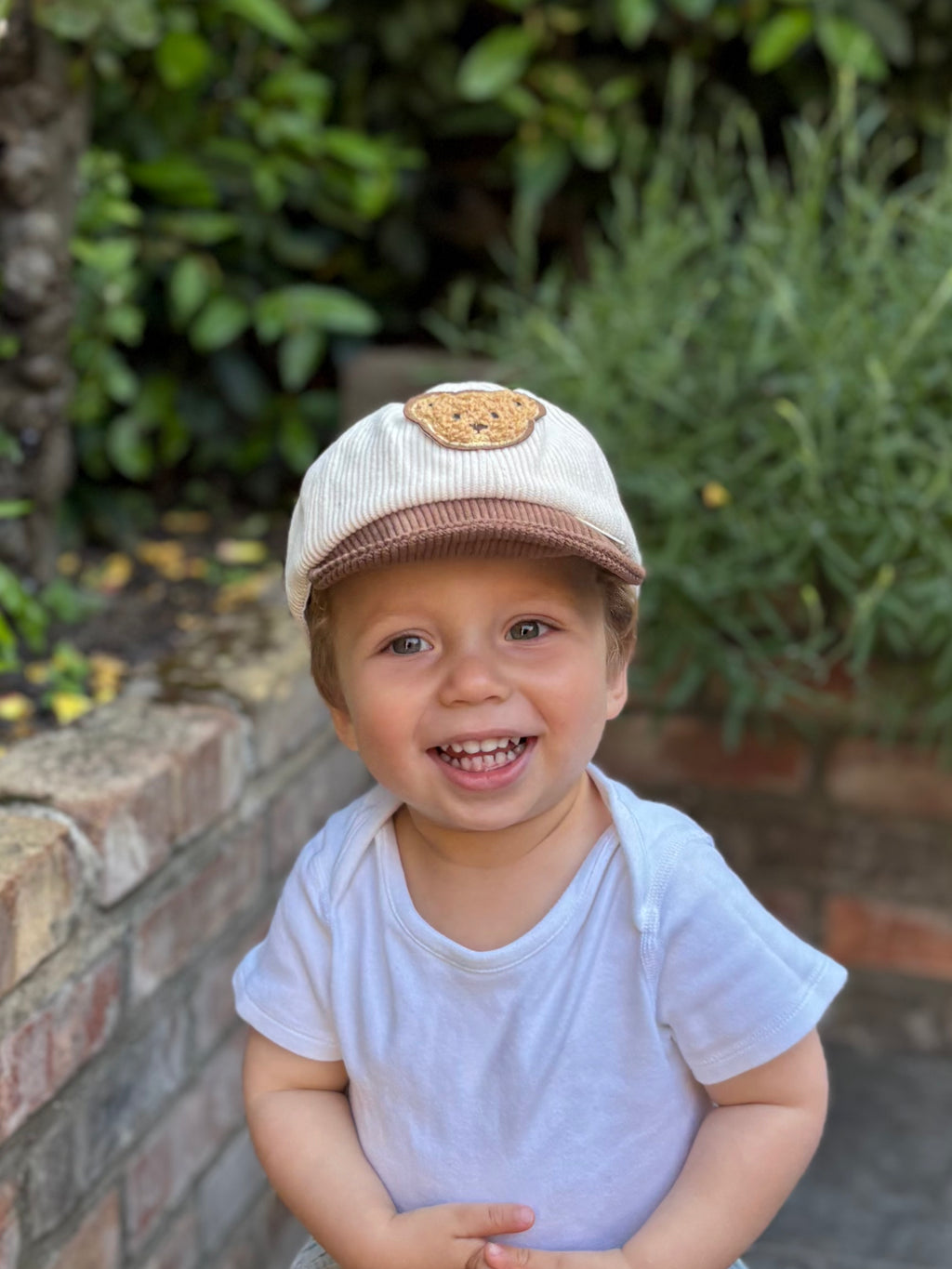 Bear Patch Cap - Ivory and Chocolate